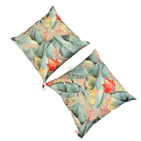 Canvas Throw Pillow Tropical Floral Hibiscus Beach Set Of 2 Duck Feather Filled - Picture 1 of 11